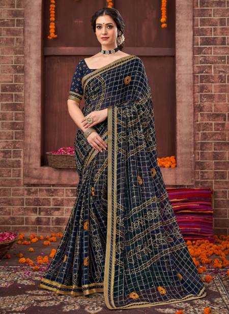 Blue Colour Pushpa Vishal New Fancy Bandhani Georgette Saree Collection 41833